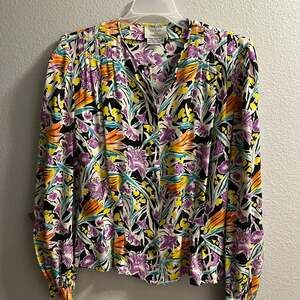 Vintage Francesca of Damon for Starington 100% Silk Vibrant Floral Long Sleeve B